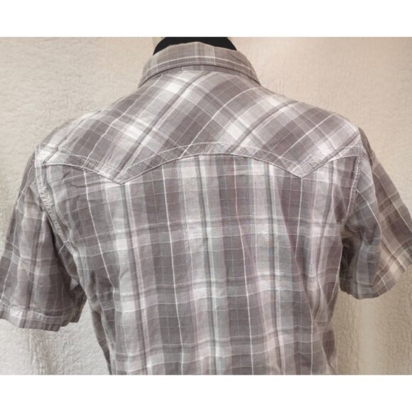 HELIX Mens Large Grey Plaid Short Sleeve Pearl Snap Western Cowboy Shirt - Picture 8 of 11